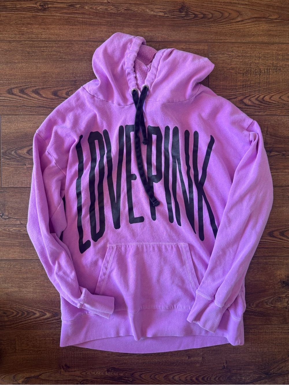 PINK Victoria's Secret Lavender 'LOVE PINK' Pullover Hoodie with Black Lettering